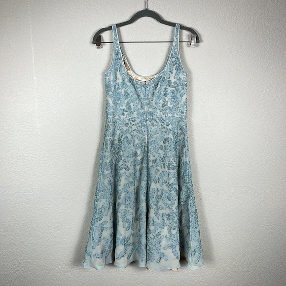 Carmen Marc Valvo Signature Silk Dress Sleeveless Fit and Flare Ribbon Appliqué - Picture 6 of 13